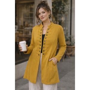 Buddha Mustard Tunic Jacket Womens Small Military Button Boho Minimalist
